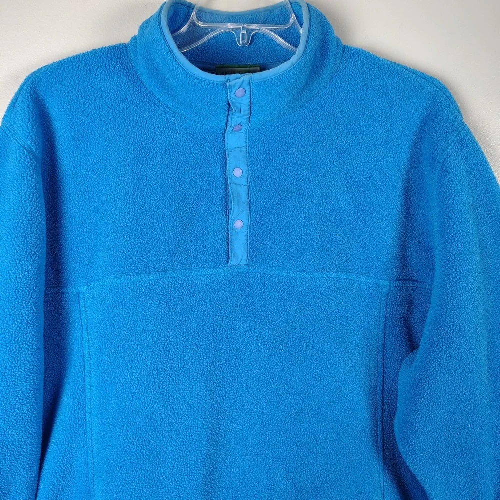 LL Bean Men XXL Tall Blue Fleece Snap Pullover Mock Neck Jacket big tall outdoor